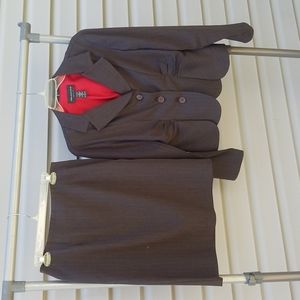 2 piece suit, dark gray, red pinstripe,size 12 jacket, size 10 skirt